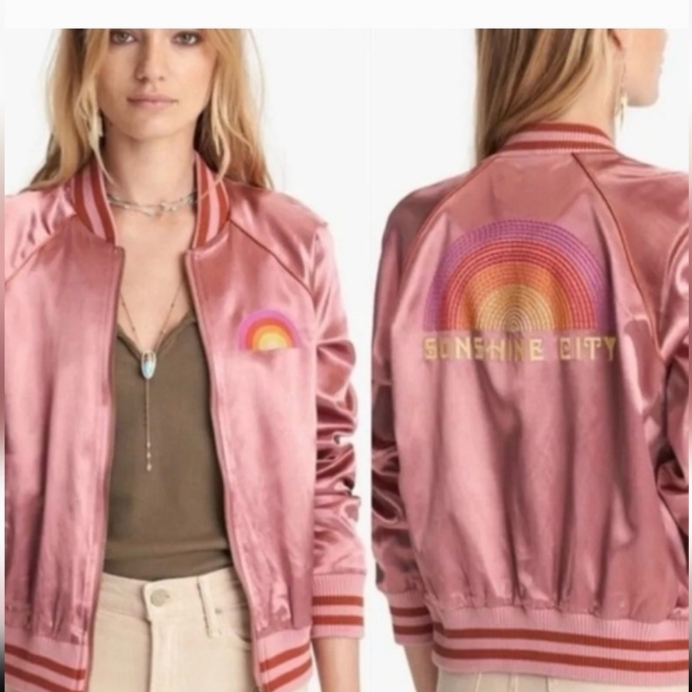 Mother Sunshine City Letterman Jacket Bomber S Rainbow Rare Satin Varsity Retro